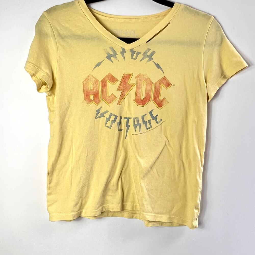 Vinyl Icons High Voltage AC/DC Yellow‎ Distressed Cotton T-Shirt Size L